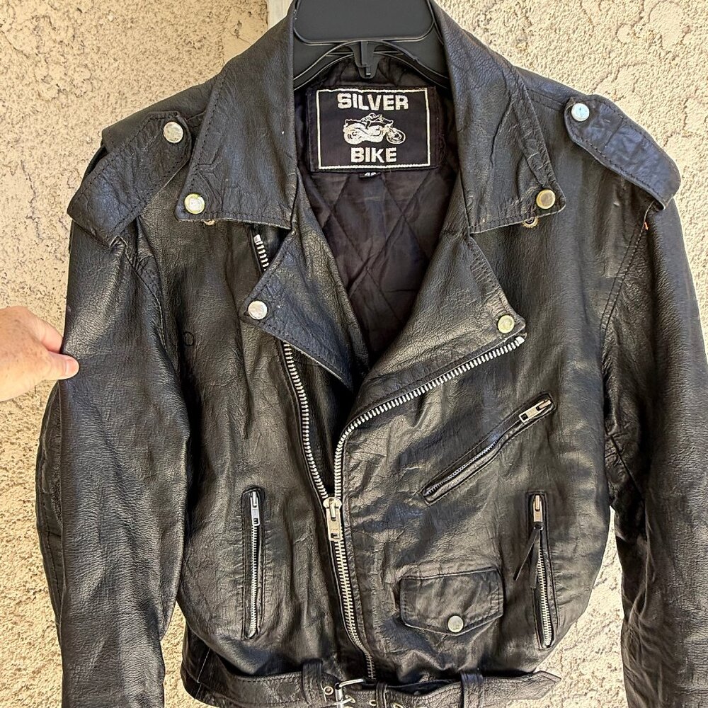 Men's Black Leather Motorcycle jacket size 42